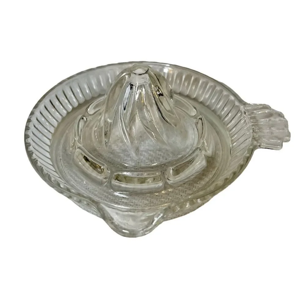 Vintage Clear Glass Hand Juicer Reamer With Lip And Handle Rib Design